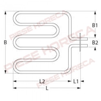 Rezistenta cuptor BERTOS, GIGA, STAR10, MASTRO, putere 1500W, alimentare 230V, lungime-365mm, latime-415mm, 3varfuri, dimensiuni flansa- 100x22mm, distanta intre gaurile de fixare 86mm